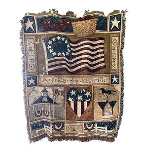 Longaberger Homestead Tapestry Throw Blanket Old Glory America The Beautiful USA